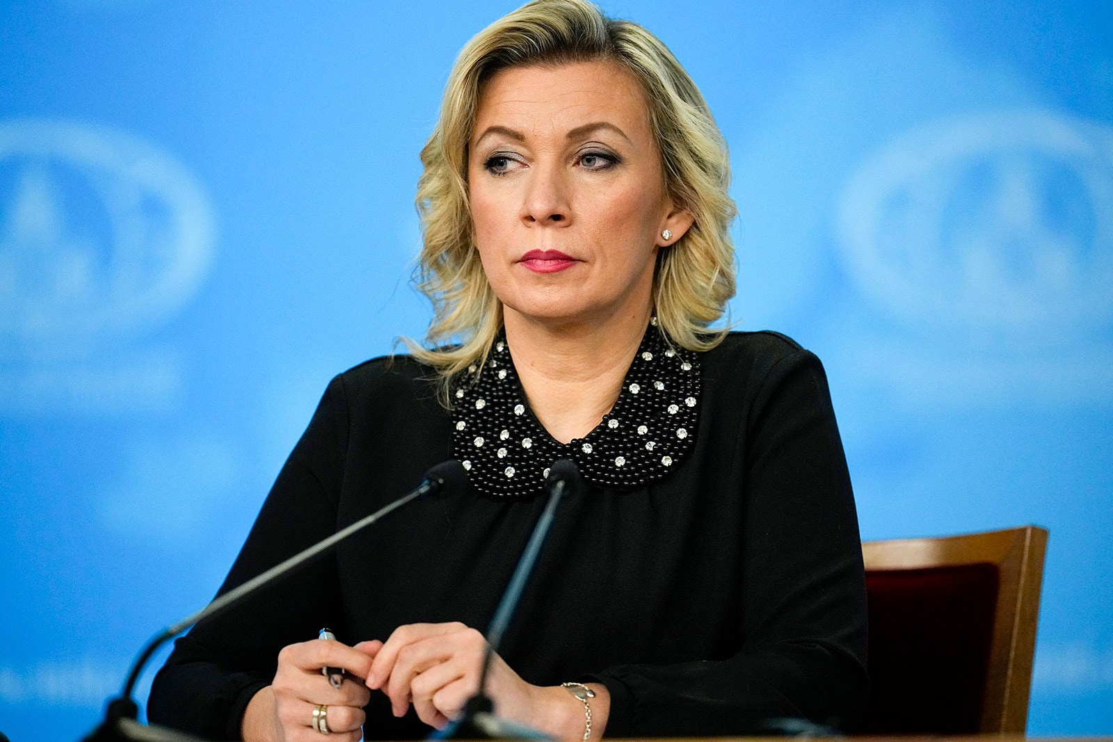 Russian Spox Maria Zakharova at a news conference in Moscow, Russia in January 2023. (AP)