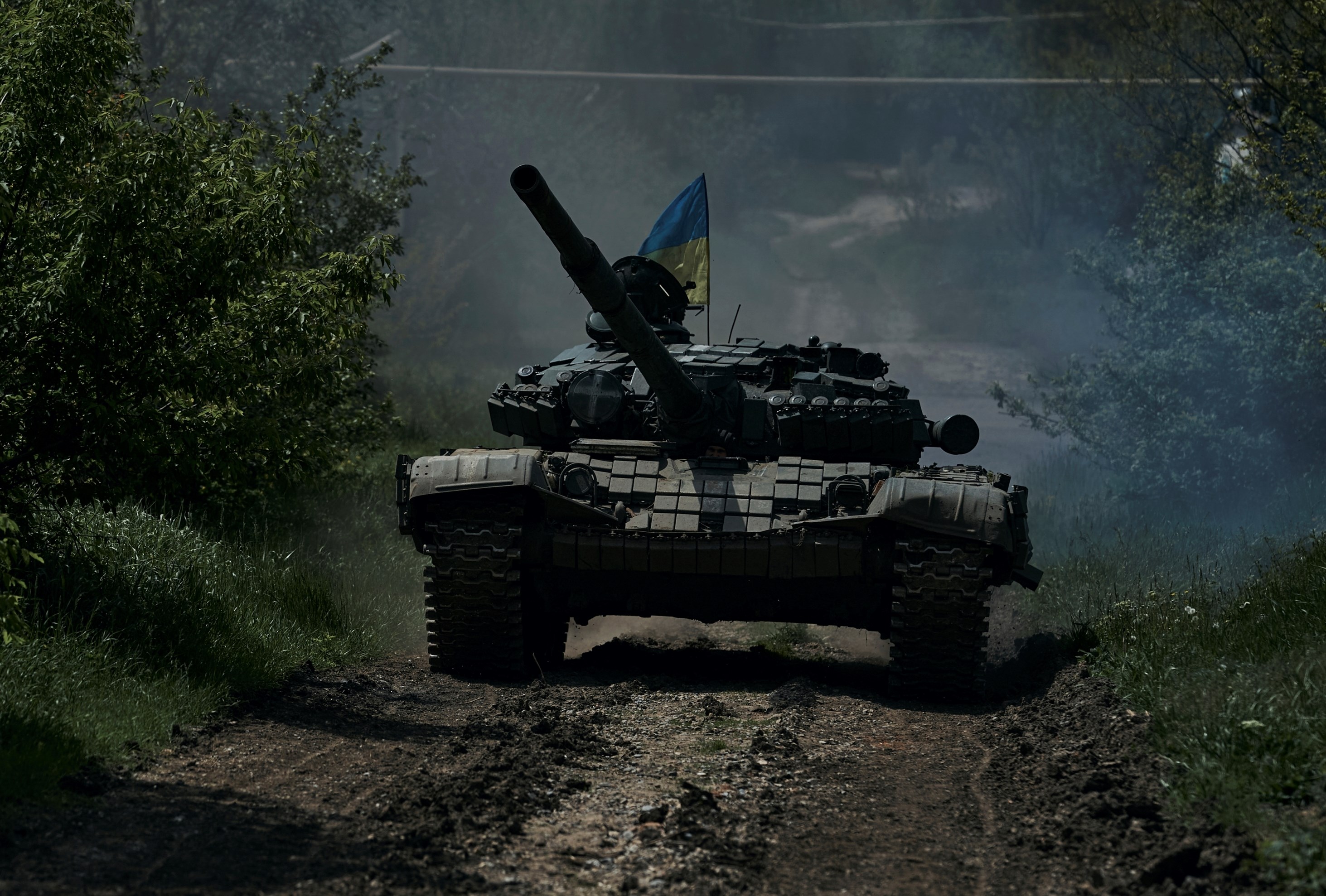 A Ukrainian tank rides near Bakhmut, in the Donetsk region, Friday, May 12, 2023. (AP)