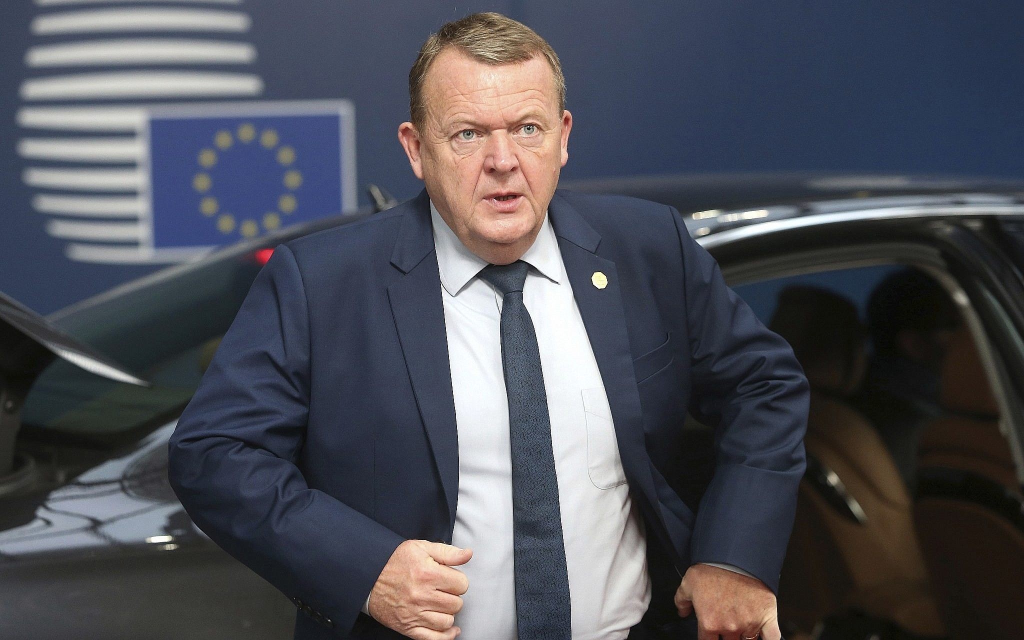 Danish Prime Minister Lars Lokke Rasmussen arrives for an EU summit at the Europa building in Brussels on October 18, 2018. (AP)