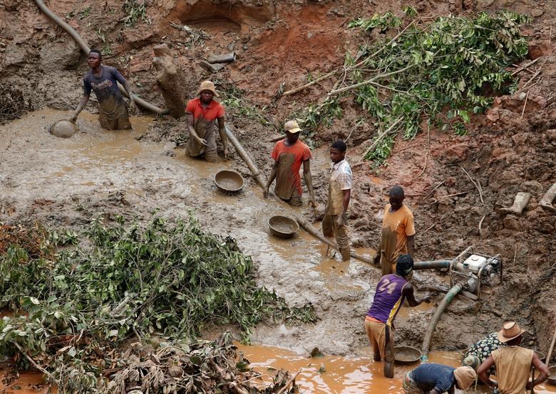 Workers at the Makala gold mine near Mongbwalu in the Ituri province, in the Democratic Republic of Congo. (Reuters)