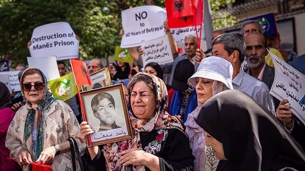 Iranian protesters and relatives of members of the terrorist Mujahedin Khalq Organization (MKO) take part in a protest outside the Turkish embassy in Tehran, which represents Albania’s interests in the Islamic Republic, on June 30, 2023