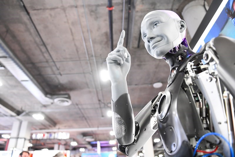 The Engineered Arts Ameca humanoid robot with artificial intelligence is demonstrated during the consumer electronics show in 2023 in US. (AFP)