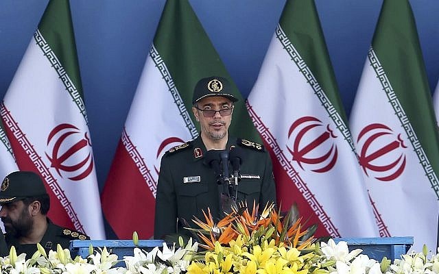Chief of Staff of Iran's Armed Forces General Mohammad Hossein Bagheri delivers a speech during a military parade in Iran, on September 21, 2016. (AP)