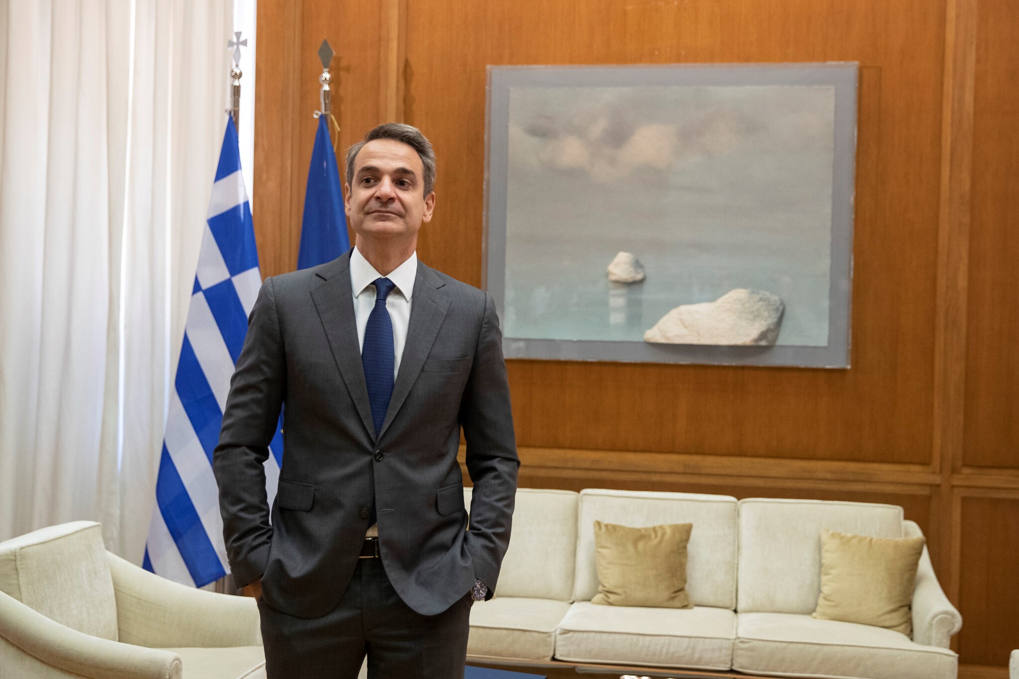 Greek Prime Minister Kyriakos Mitsotakis in Athens, Greece on July 23, 2020 (AP)