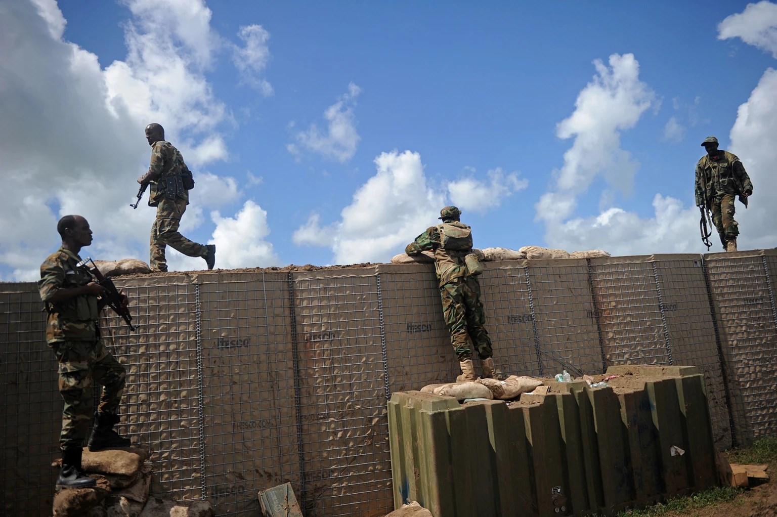 Somali soldiers patrol Sanguuni military base south of Mogadishu, Somalia, on June 13 2018. (AFP via Getty Images)