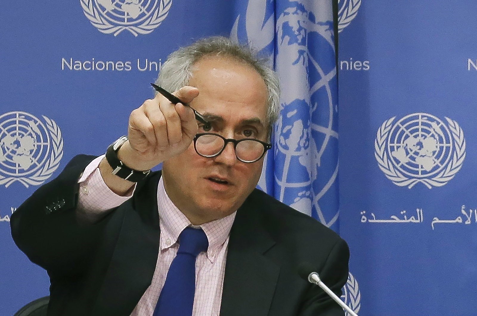 United Nations spokesperson Stephane Dujarric fields questions for U.N. Secretary-General Antonio Guterres during his first press conference with U.N. correspondents at U.N. headquarters, New York, US, June 20, 2017. (AP)