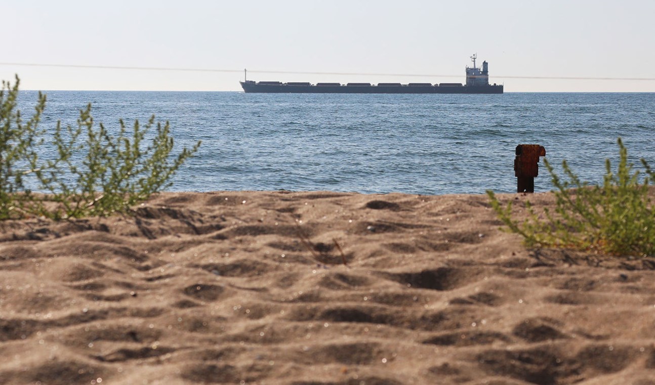 A cargo ship seen making its way from a port in Odesa, Ukraine (AP)