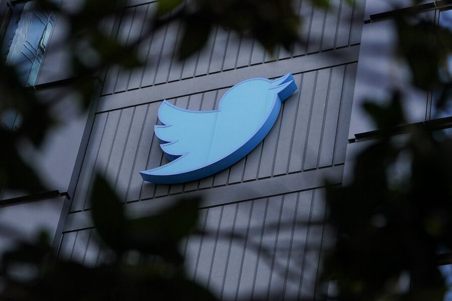 The Twitter logo outside the company headquarters in California in October 2022 (AP)