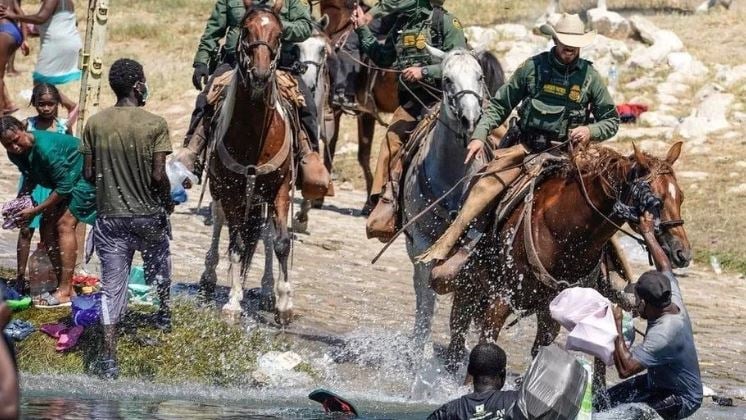 Images of mounted US Border Patrol agents attacking Haitian migrants in 2022. (AFP)