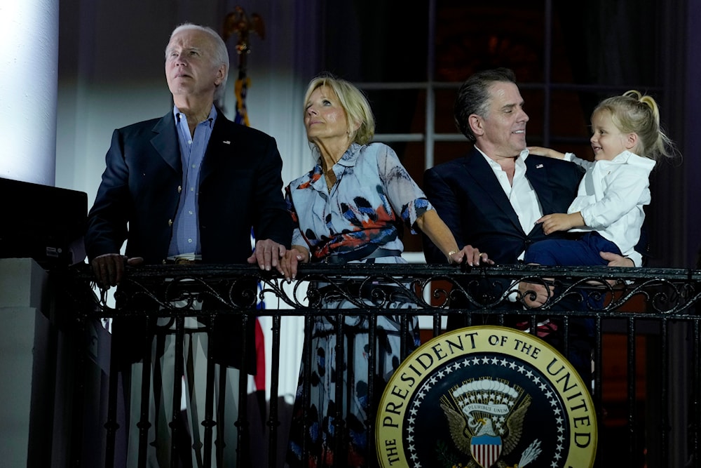 President Joe Biden, first lady Jill Biden, Hunter Biden, and his son, Beau Biden, watch a fireworks show during a Fourth of July celebration at the White House in Washington, Tuesday, July 4, 2023. (AP)