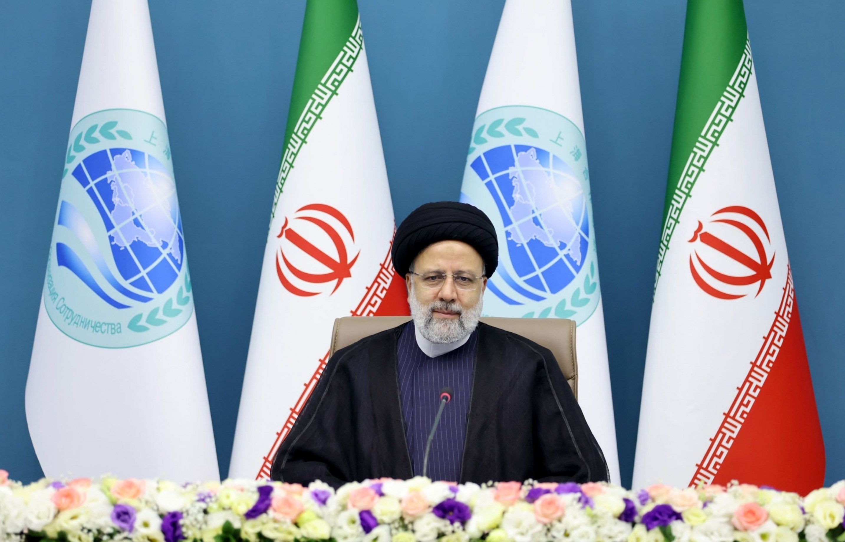 Iranian President Ebrahim Raisi attends a virtual meeting of the Shanghai Cooperation Organization, Tehran, Iran, July 4 2023. (Iranian Presidency/Handout)