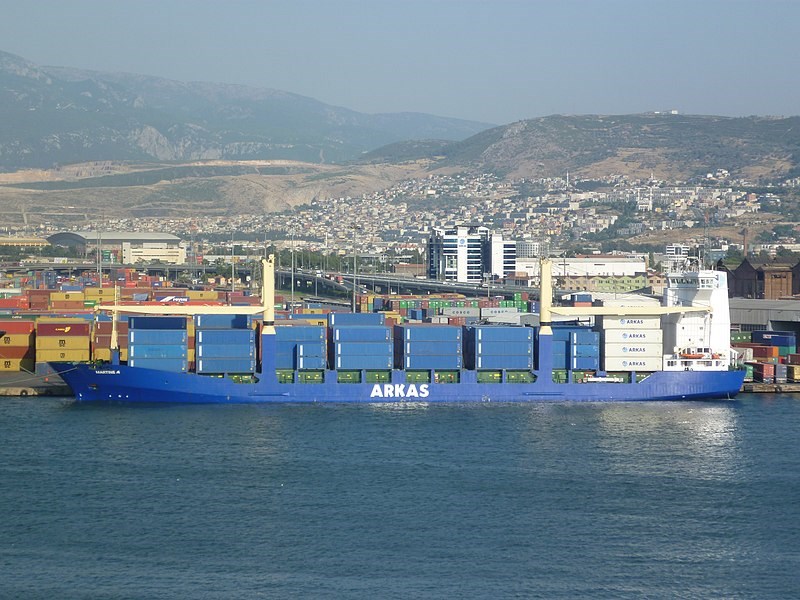 English: Container vessel Martine A of Arkas in Izmir, 8 July 2011 (Wikipedia Commons/HG32)