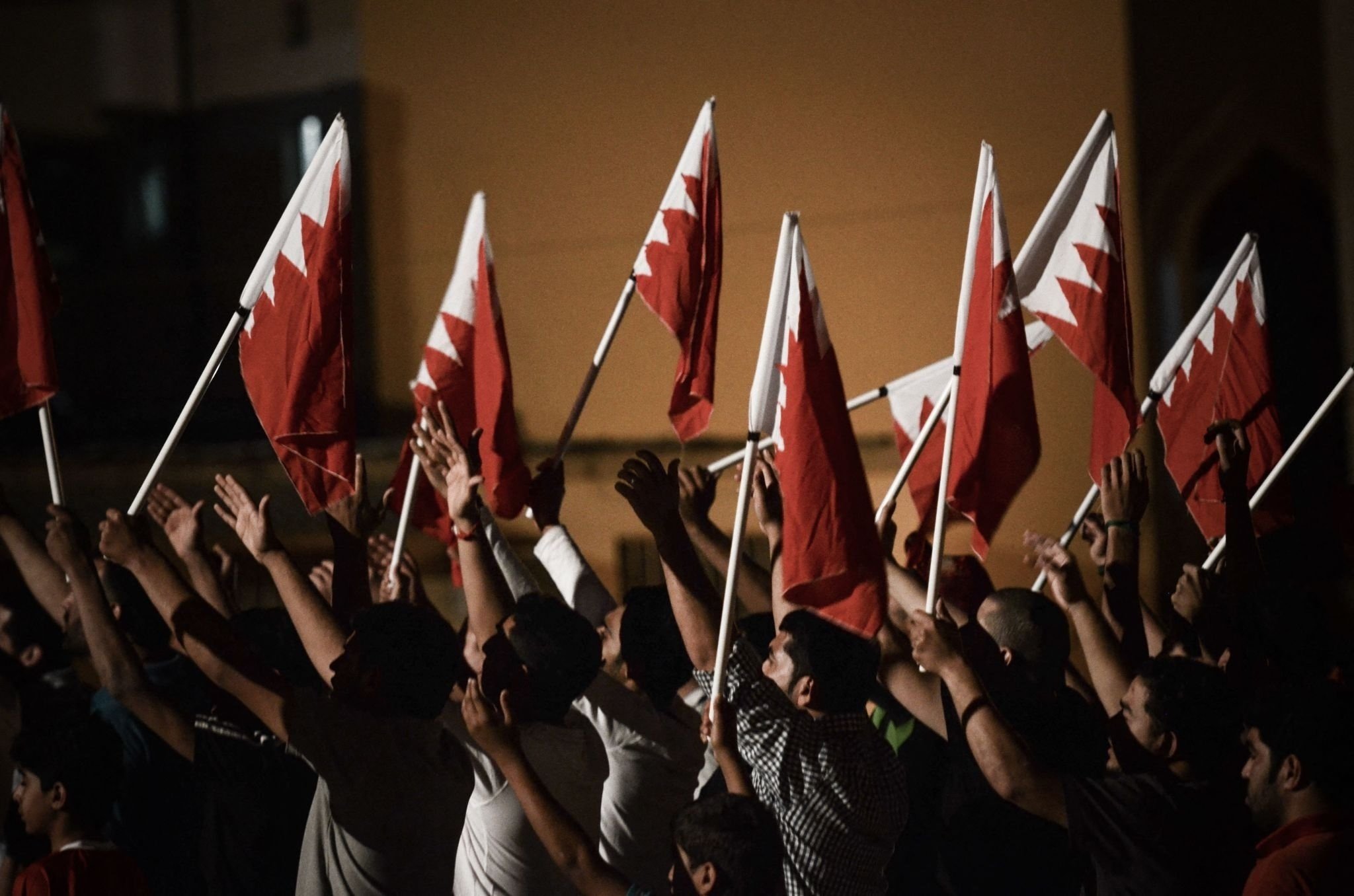 Protesters wave Bahraini flags during an anti-government demonstration in the village of Diraz, west of Manama, April 27, 2013 (AFP)