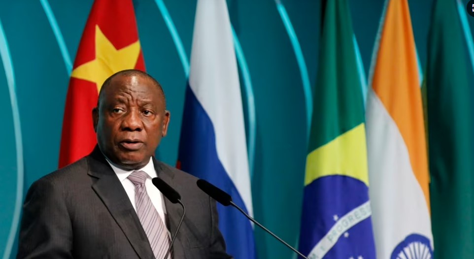 South Africa's President Cyril Ramaphosa speaks during the BRICS Business Council prior to the 11th edition of the BRICS Summit, in Brasilia, on Nov. 13, 2019.