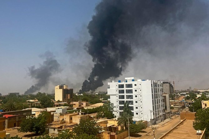 Smoke rises from buildings in Sudan’s capital on April 17,2023. (AFP)