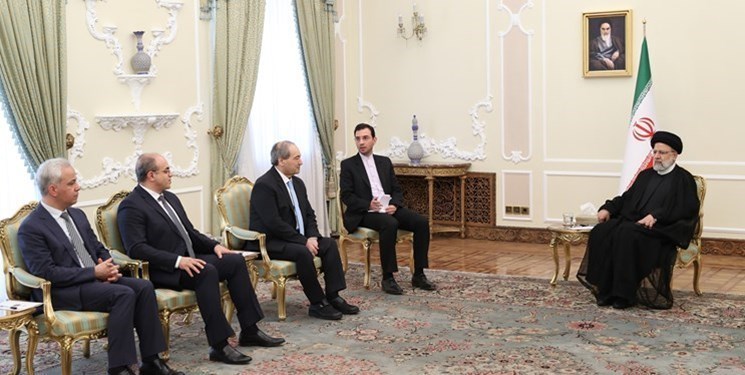 Iranian President Ebrahim Raisi meets Syrian Foreign Minister Faisal Al-Mekdad in Tehran, Iran, on August 1, 2023. (SANA)