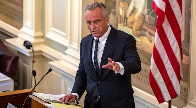 Robert Kennedy, Jr. speaks during an address to the New Hampshire Senate at the State House in Concord, New Hampshire, on June 1, 2023.(AFP via Getty Images)