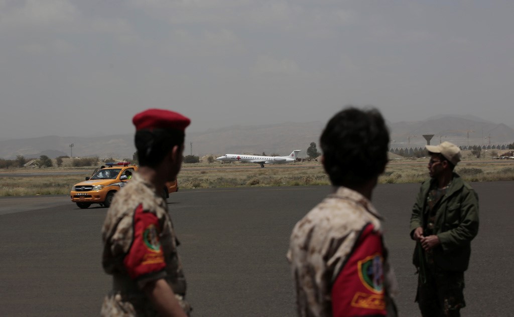 International Red Cross plane carrying prisoners takes off in Sanaa, Yemen, Friday, Apr. 14, 2023. (AP)