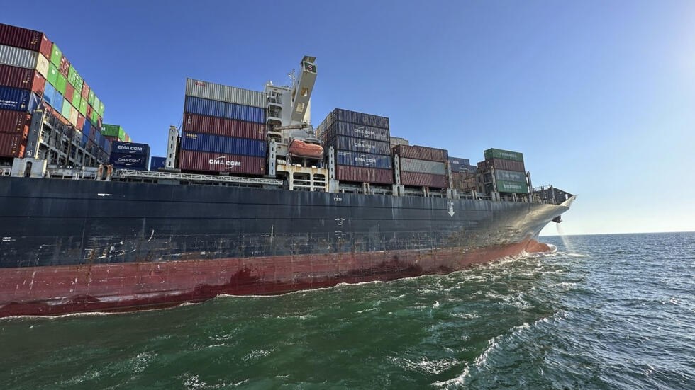The Joseph Schulte container ship left the port of Odesa on August 16, 2023 (AP)