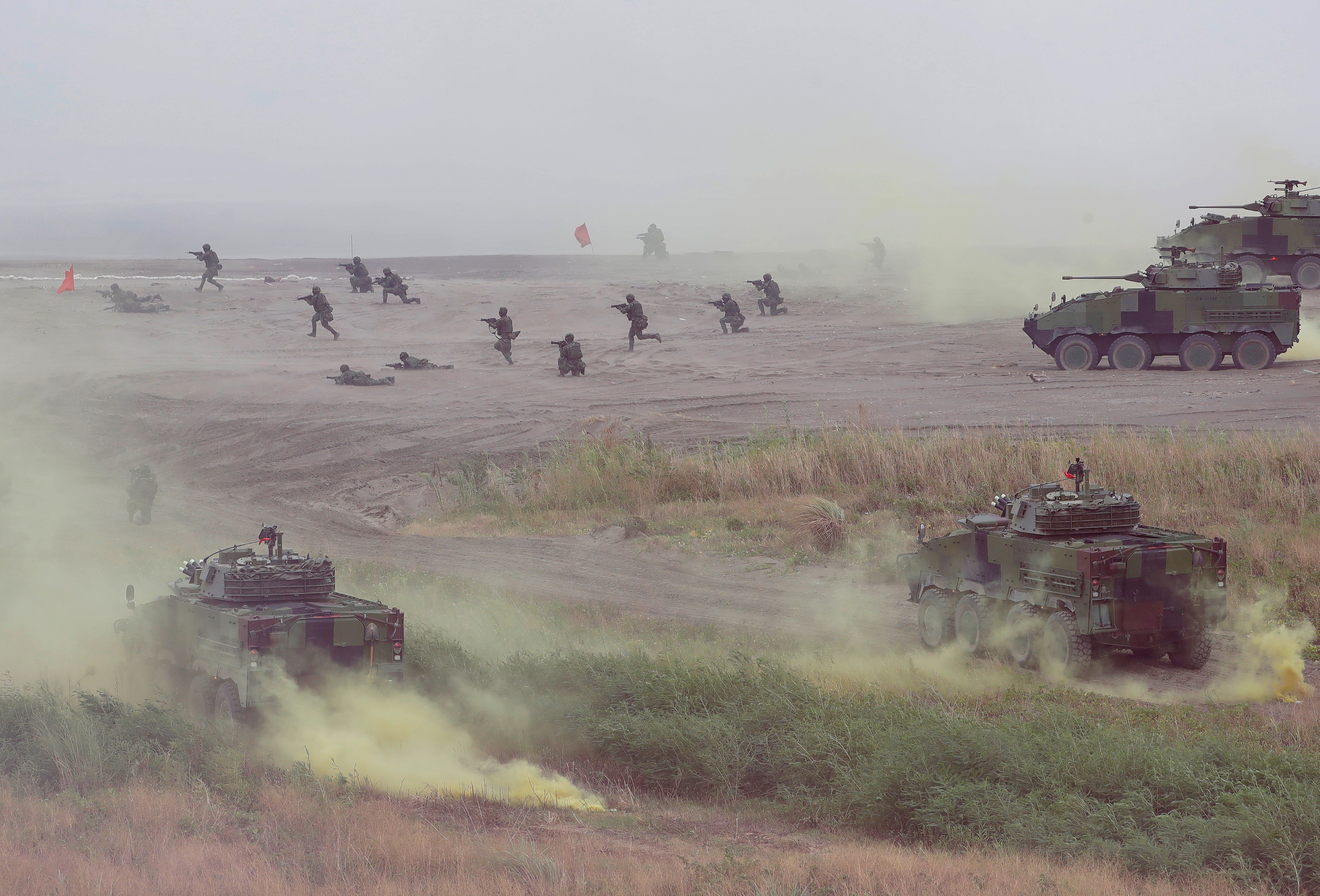 Soldiers participate in the annual Han Kuang military exercises that simulate an anti-landing operations near the coast in New Taipei City, Thursday, July 27, 2023 (AP Photo/Chiang Ying-ying)