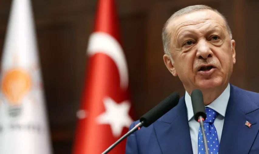 Turkey’s President and leader of the Justice and Development (AK) Party Recep Tayyip Erdogan delivers a speech during his partys group meeting at the Turkish Grand National Assembly (TGNA) in Ankara, on May 18, 2022. (AFP via Getty Images)