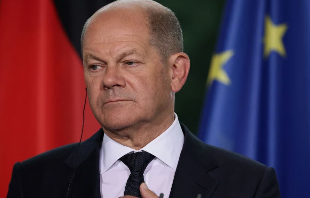 German Chancellor Olaf Scholz at a press conference with Georgian Prime Minister Irakli Garibashvili in the chancellery in Berlin in 2022. (AFP via Getty Images)