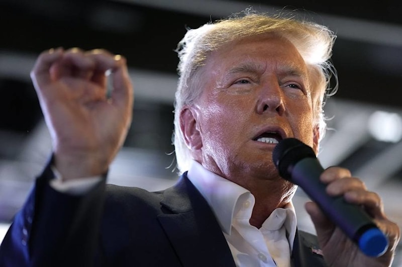 Republican presidential candidate former President Donald Trump speaks to supporters during a visit to the Iowa State Fair, Saturday, Aug. 12, 2023, in Des Moines, Iowa (AP)