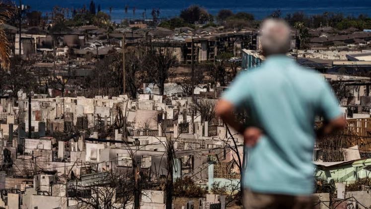 A man views the aftermath of a wildfire in Lahaina, Hawaii. (AP)