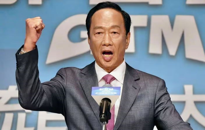 Terry Gou, the billionaire founder of Foxconn speaking at press conference on 28 August 2023. (AFP)
