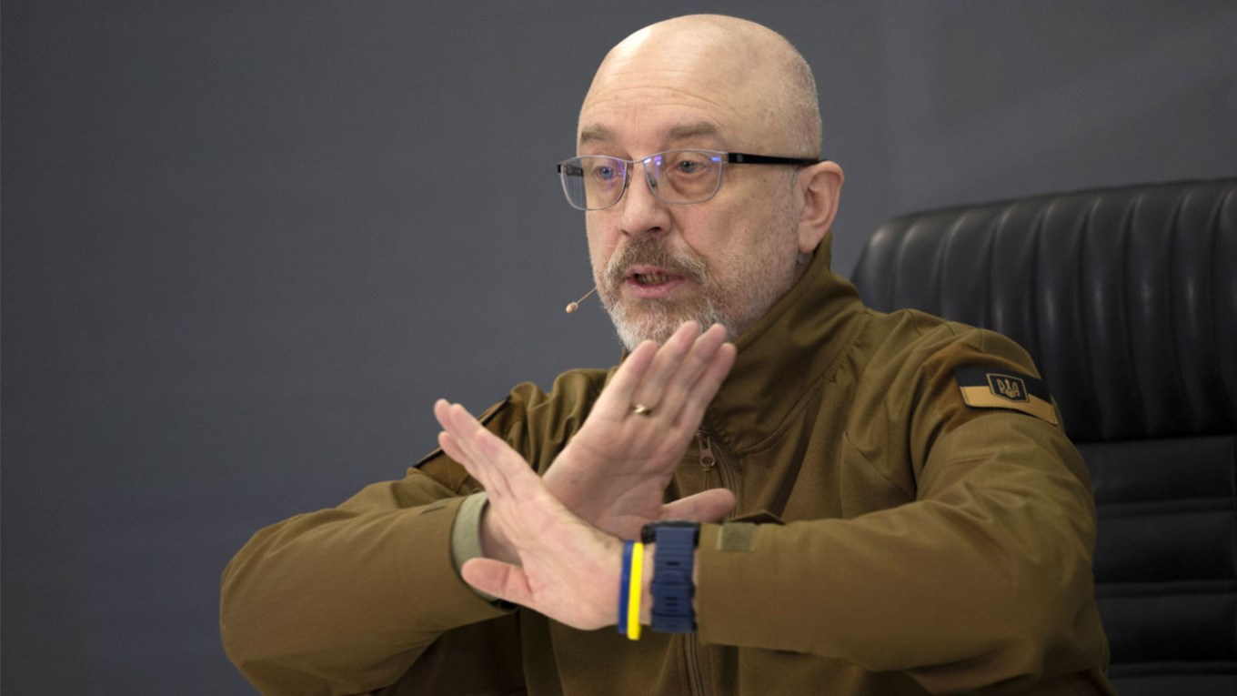 Ukrainian Minister of Defense Oleksii Reznikov speaks during a press conference in Kiev, Ukraine, on Feb. 5, 2023.