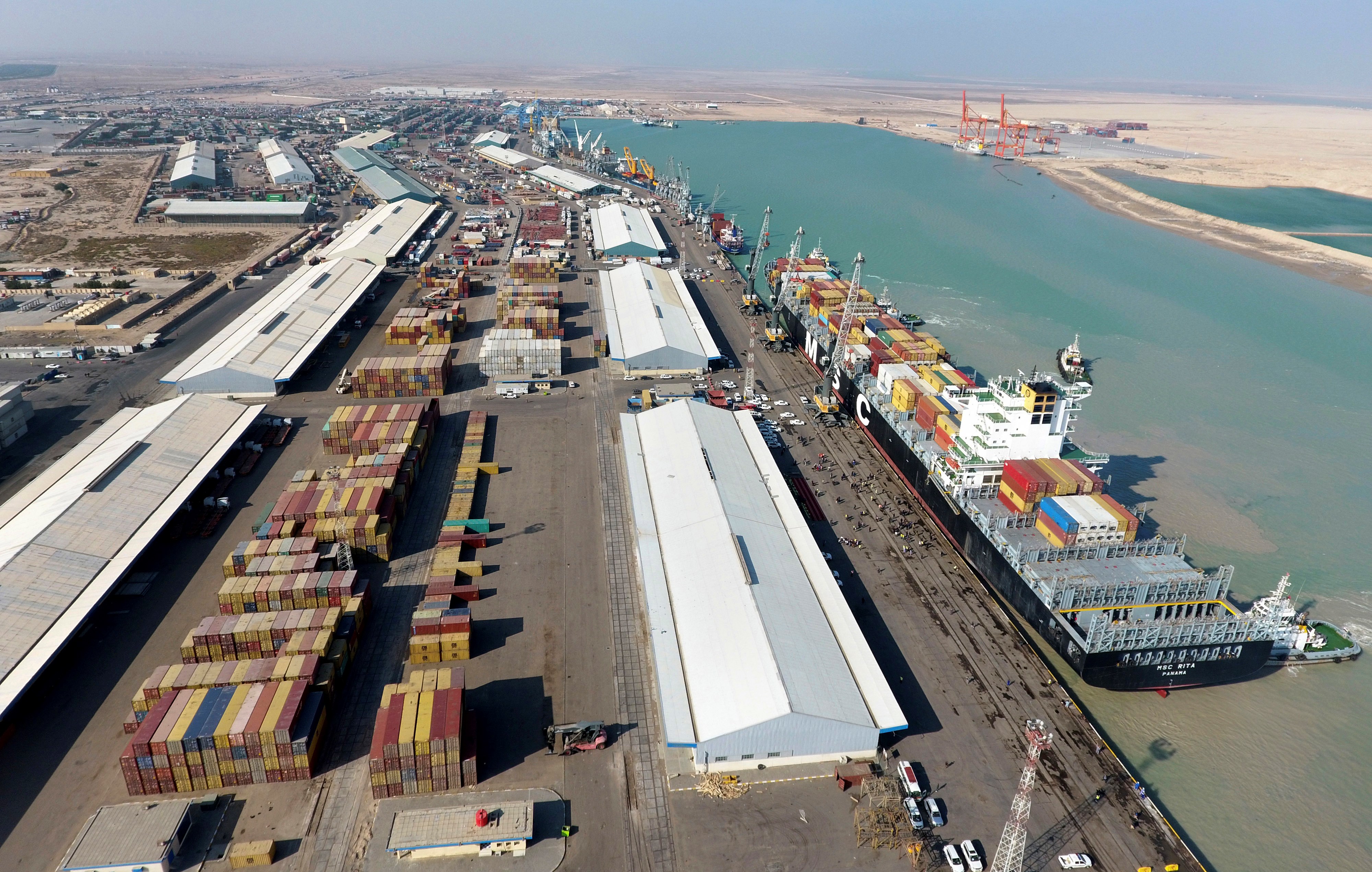 This Wednesday, Dec. 28, 2016 photo, shows an aerial view of Iraq's main port of Umm Qasr, near Basra, Iraq (AP Photo/Nabil al-Jurani)