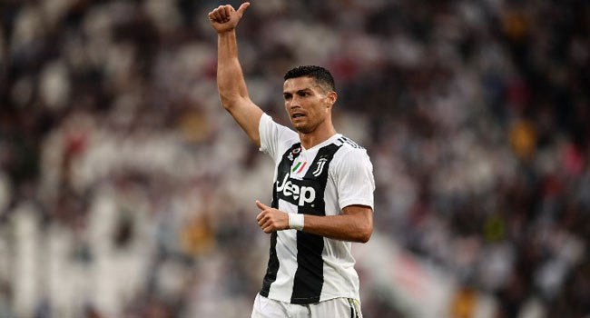 Juventus’ Portuguese forward Cristiano Ronaldogestures during the Italian Serie A football match Juventus vs Lazio on August 25, 2018 at the Allianz Stadium in Turin. (AFP)