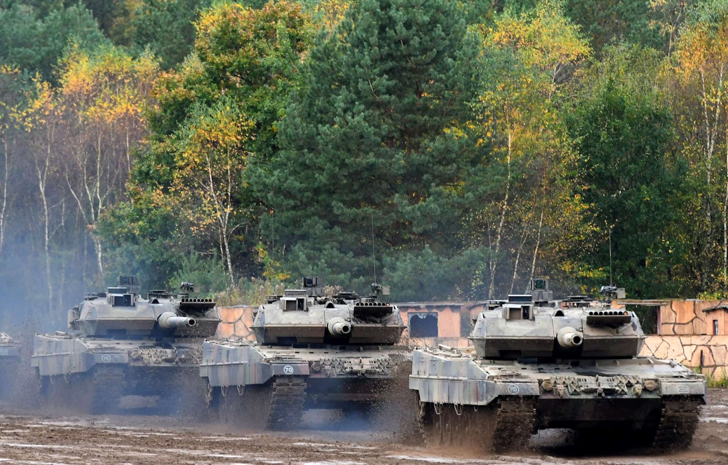 An armored unit with Leopard 2 A7 main battle tanks during educational practice at the military training area in Munster, Germany (AFP)