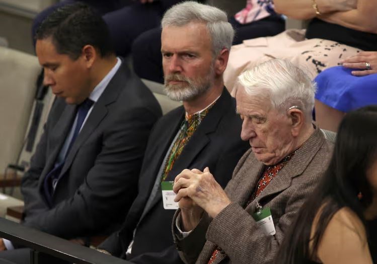 Yaroslav Hunka waits for the arrival of Ukrainian president Volodymyr Zelenskiy in the House of Commons on Sunday 24, 9, 2023. (AP)