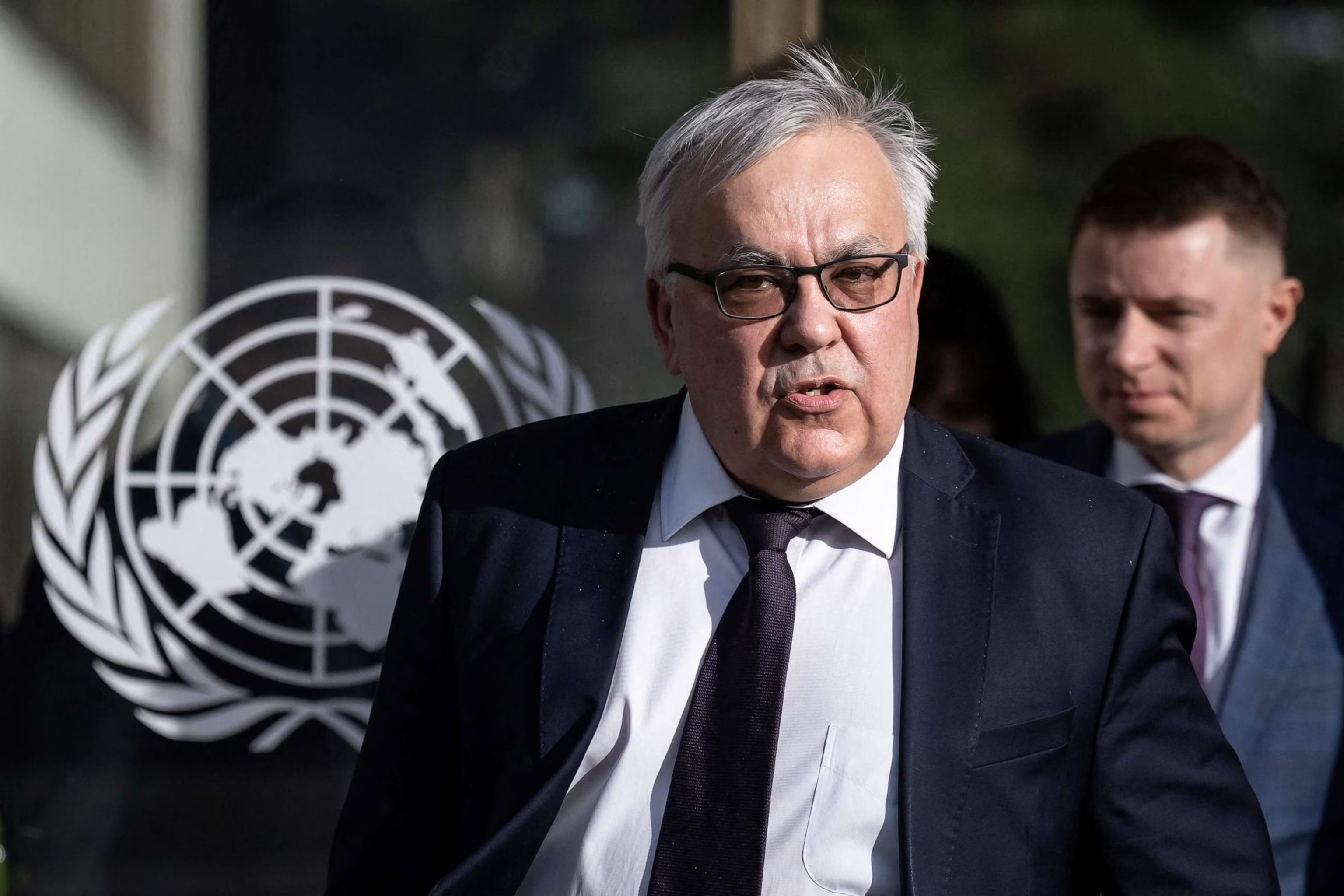 Russian Deputy Foreign Minister Sergei Vershinin leaves after talks on Black Sea Grain Initiative at the United Nations in Geneva, on March 13, 2023. (AFP)