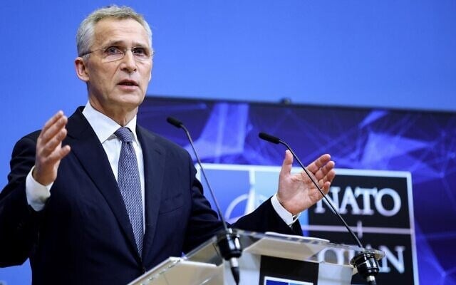 NATO Secretary-General Jens Stoltenberg speaks during a press conference ahead of the alliance's defense ministers' meeting, at the NATO headquarters in Brussels, on March 15, 2022. (AFP)