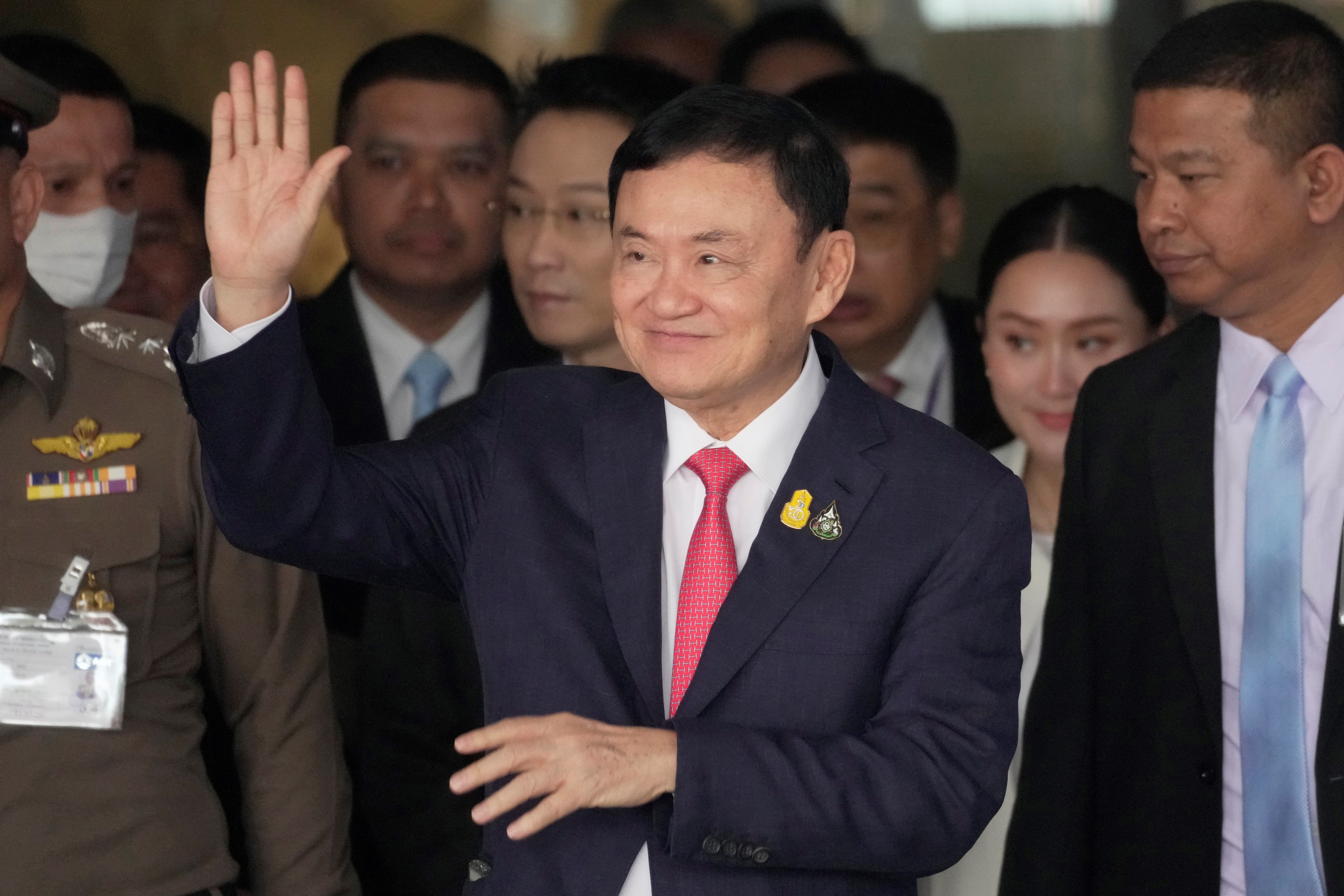 Former Prime Minister Thaksin Shinawatra, arrive Don Muang airport in Bangkok, Thailand, on Aug. 22, 2023.  (AP)