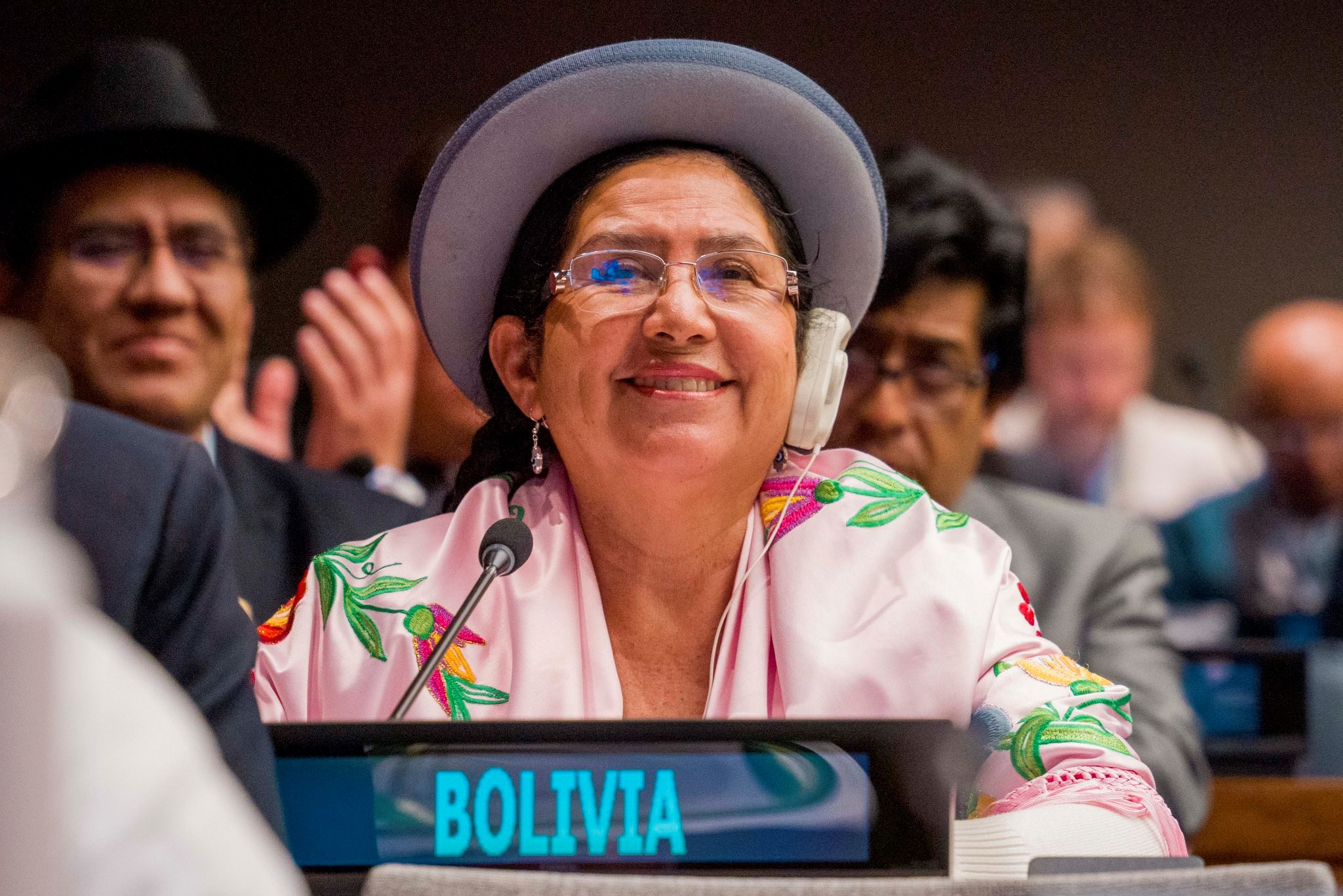 Bolivia's Foreign Minister, Celinda Sosa Lunda, attending the 23rd Session of the Permanent Forum on Indigenous Issues of the United Nations on April 16, 2024. (X, @CelindaBolivia)