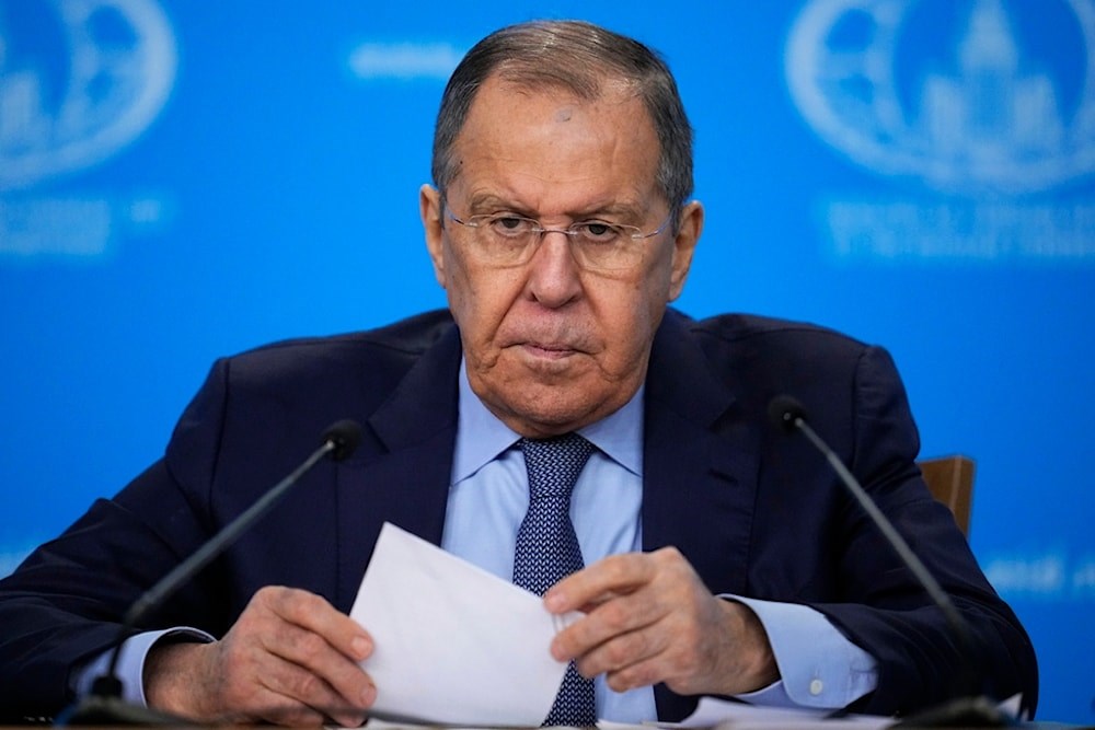 Russian Foreign Minister Sergey Lavrov attends his annual news conference in Moscow, Russia, Thursday, January 18, 2024. (AP)