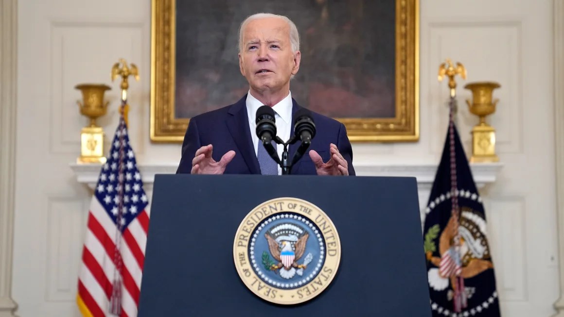 President Joe Biden delivers remarks on the verdict in former President Donald Trump's hush money trial and on the Middle East, from the State Dining Room of the White House, Friday, May 31, 2024, in Washington, (AP)